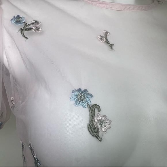 Forever 21 ShirtTops Large LightPink Embroidery Floral Sheer Croptop Puff Sleeve - Picture 6 of 12